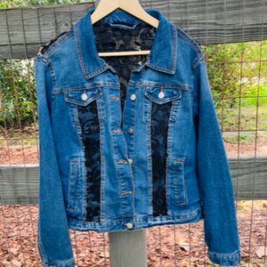 Upcycled One of a kind denim/lace jacket